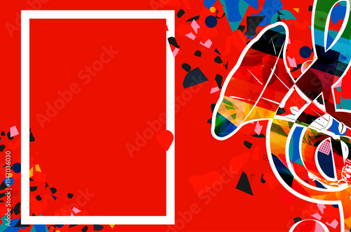 Colorful G-clef with gramophone horn isolated vector illustration design. Music background. Retro phonograph horn with music notes, music festival poster, concert events, party flyer