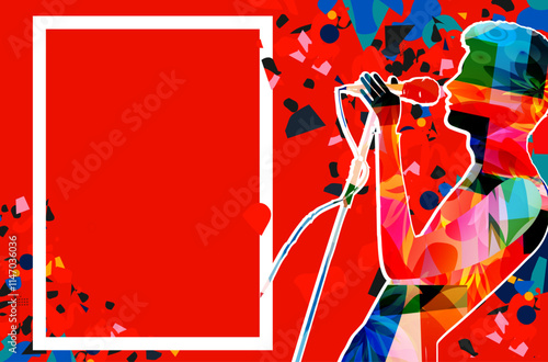 Band vocalist silhouette singing to microphone. Male singer in intense colors isolated. Vector illustration for live performances and concert events. Music festivals, karaoke and talent shows poster