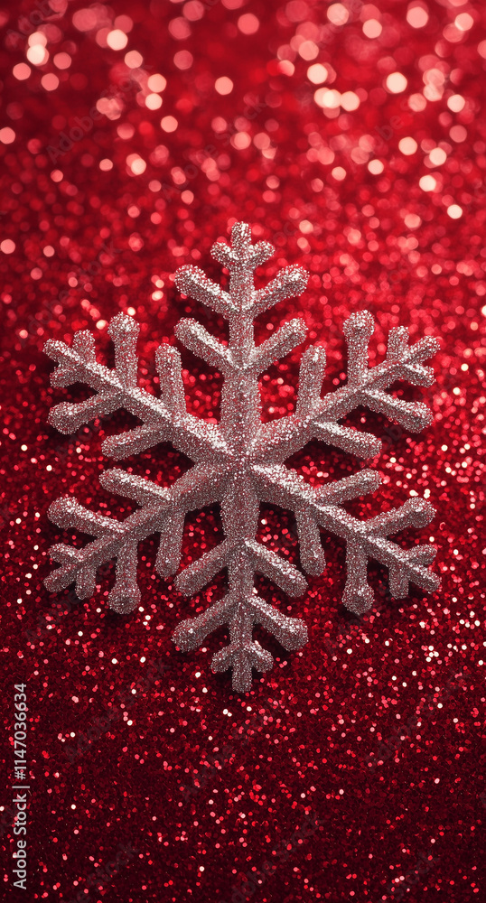 A snowflake on a red glitter background, in a simple and cute style, with a solid color backdrop, perfect for a mobile wallpaper. A snowflake on a red glitter background, in a simple and cute style, with a solid color backdrop, perfect for a mobile wallpaper.