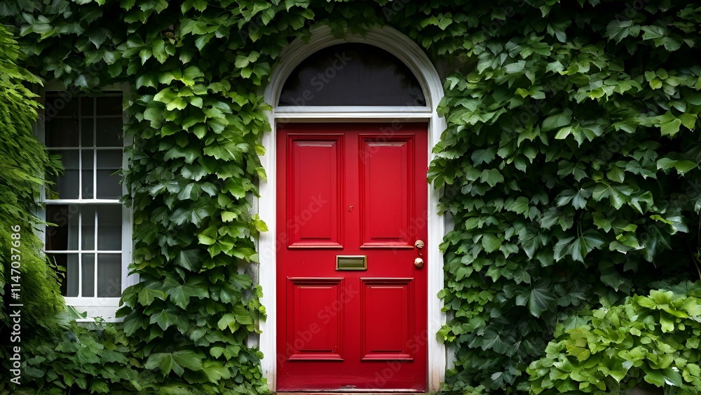 Red Door with White Frame and Green Plant
Red Door with White Frame and Green Plant