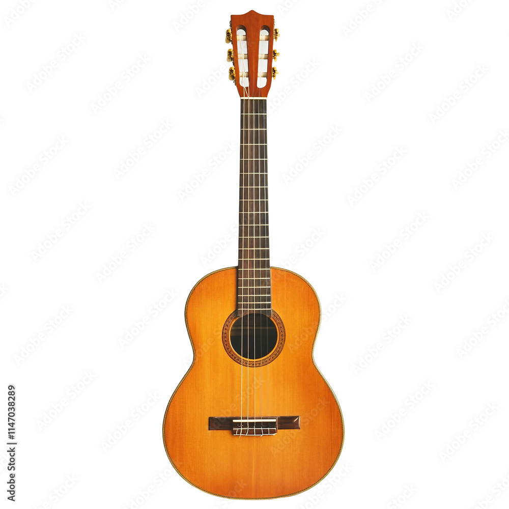 Fototapeta premium classical guitar with wooden body musical instrument isolated on a white background