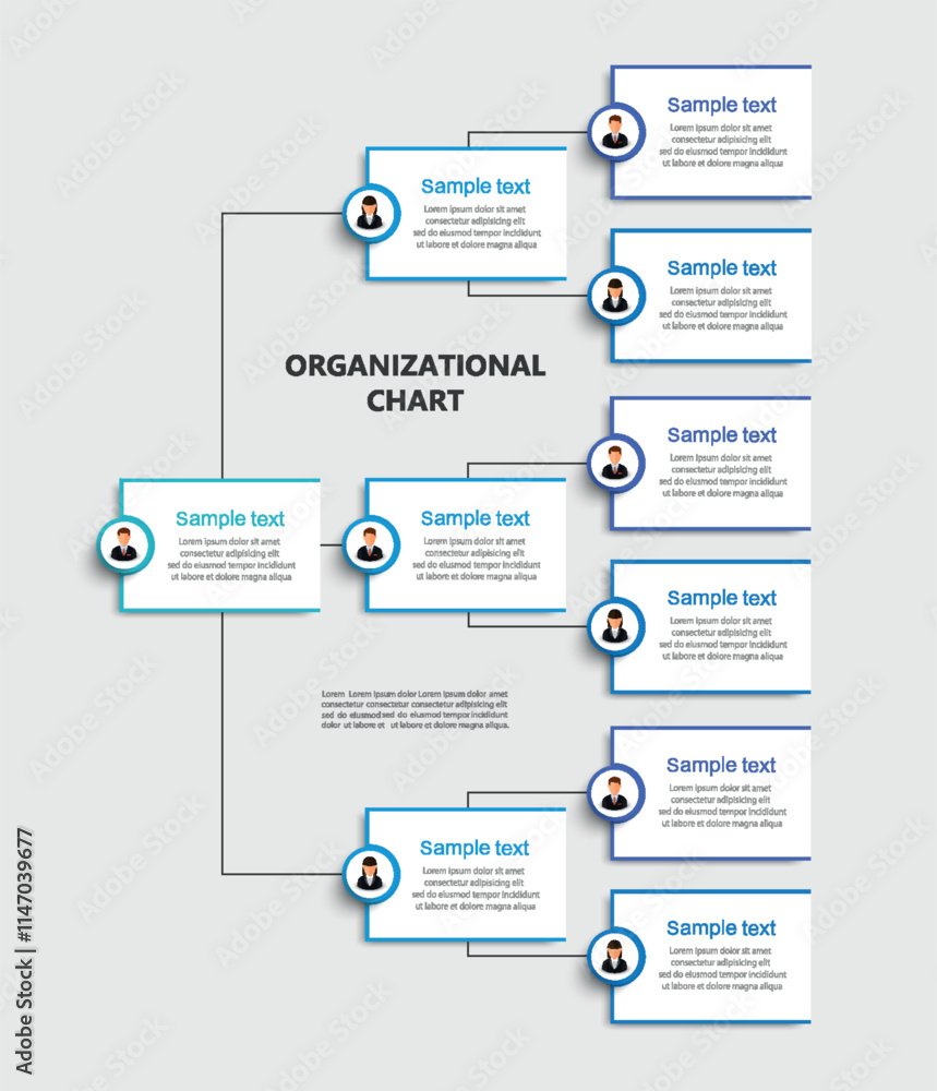 Corporate organizational chart with business avatar icons. Business hierarchy infographic elements Corporate organizational chart with business avatar icons. Business hierarchy infographic elements