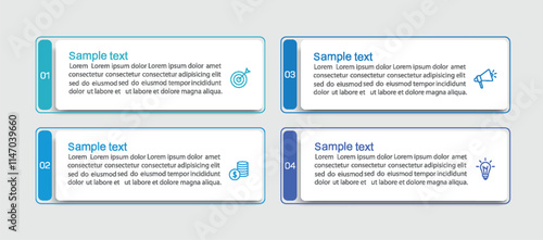 Business infographic design template with 4 options, steps or processes. Can be used for workflow layout, diagram, annual report, web design	