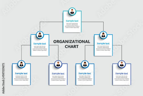 Corporate organizational chart with business avatar icons. Business hierarchy infographic elements