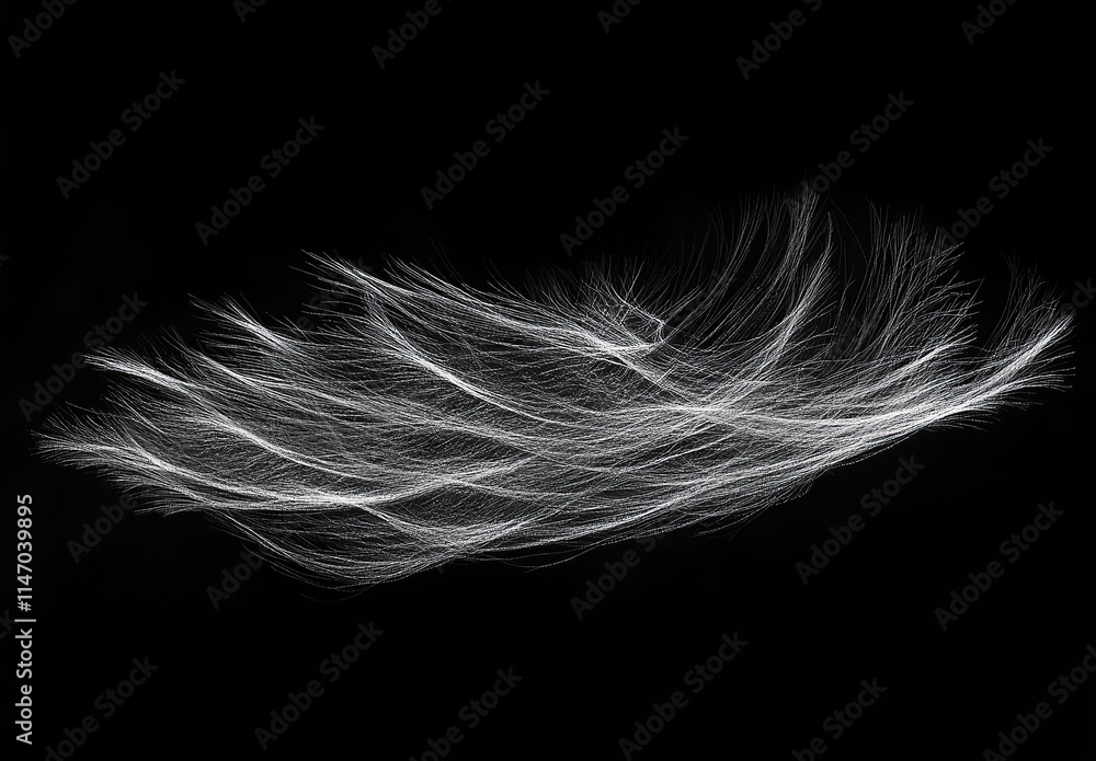 Naklejka premium Dandelion seeds floating in the wind against a black background, close-up
