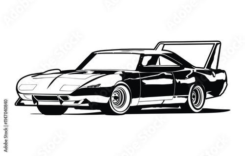 Abstract Classic vintage sports car silhouette vector 
illustration in black and white drawing style on a 
white background,coloring book.