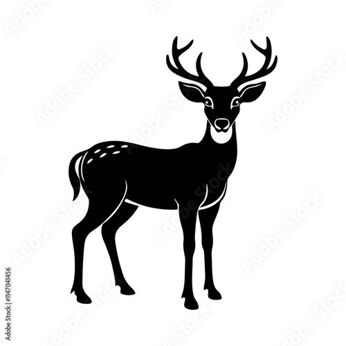 Deer silhouette, black and white silhouette, vector and illustration