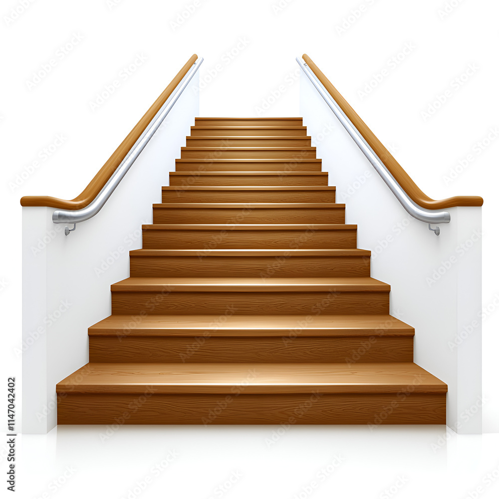 A clean and modern wooden staircase with a handrail, emphasizing a sense of elevation and design. A clean and modern wooden staircase with a handrail, emphasizing a sense of elevation and design.