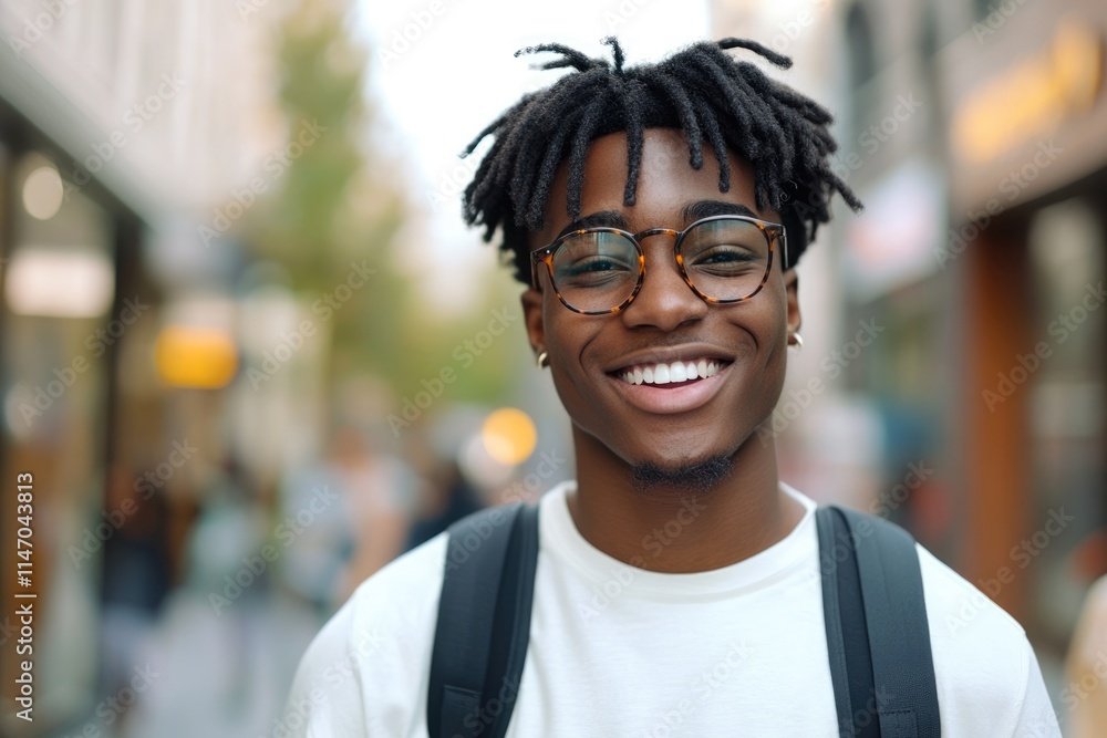 Happy African American teen model in city street portrait. Happy African American teen model in city street portrait.