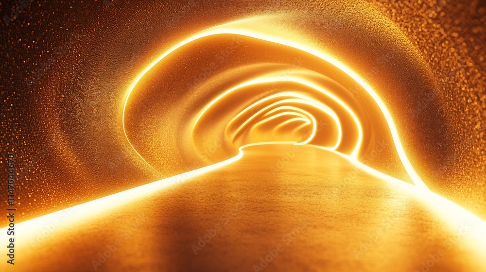 Naklejka premium Glowing golden tunnel, abstract pathway.