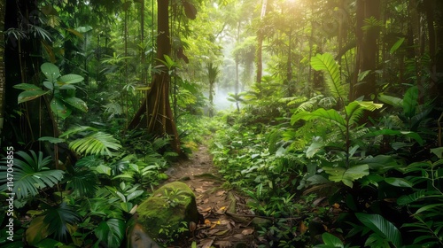 Fototapeta Naklejka Na Ścianę i Meble -  Dense jungle with a thick canopy of trees.