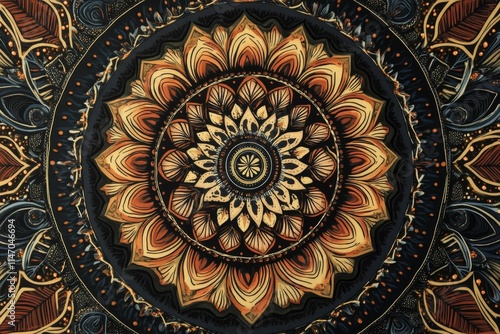 Wallpaper Mural Ornate mandala, gold, brown, black paint. Torontodigital.ca