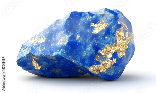 Polished blue lapis with gold flecks on white. photo