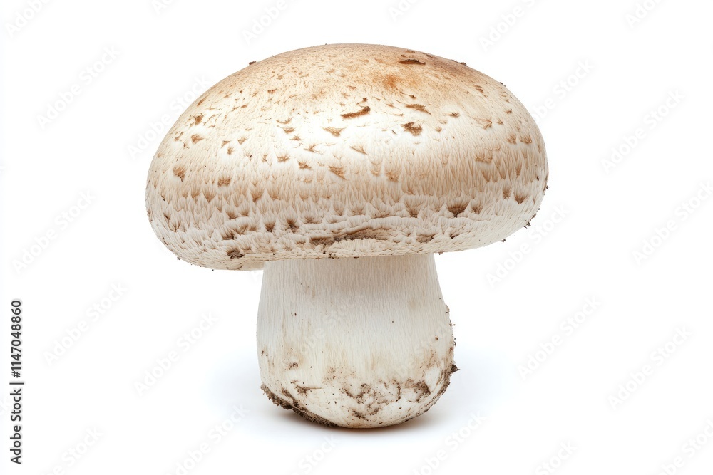 A single large mushroom with a smooth white cap, isolated on white A single large mushroom with a smooth white cap, isolated on white