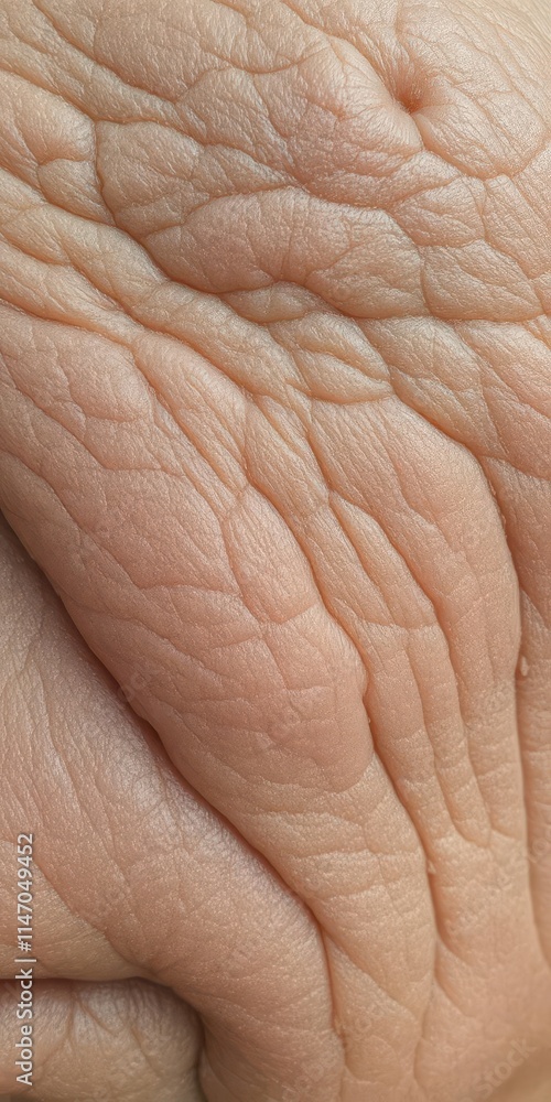 Close-up of dry, flaky skin showing fine lines and wrinkles, cosmetic, cracked Close-up of dry, flaky skin showing fine lines and wrinkles, cosmetic, cracked