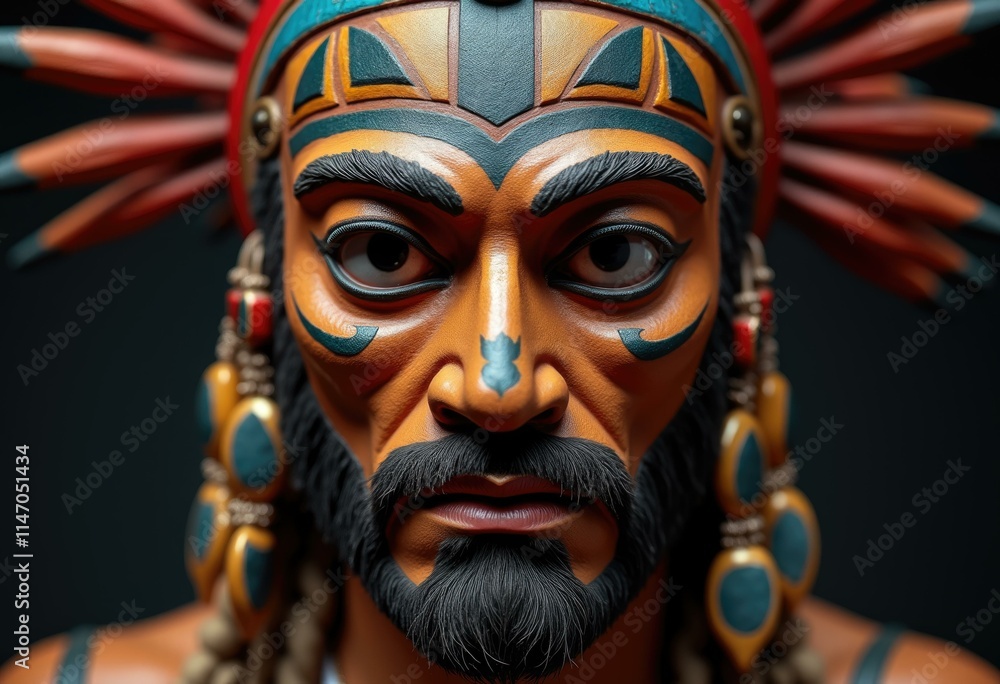 Close-up portrait of a man with intricate tribal face paint and headdress. Close-up portrait of a man with intricate tribal face paint and headdress.