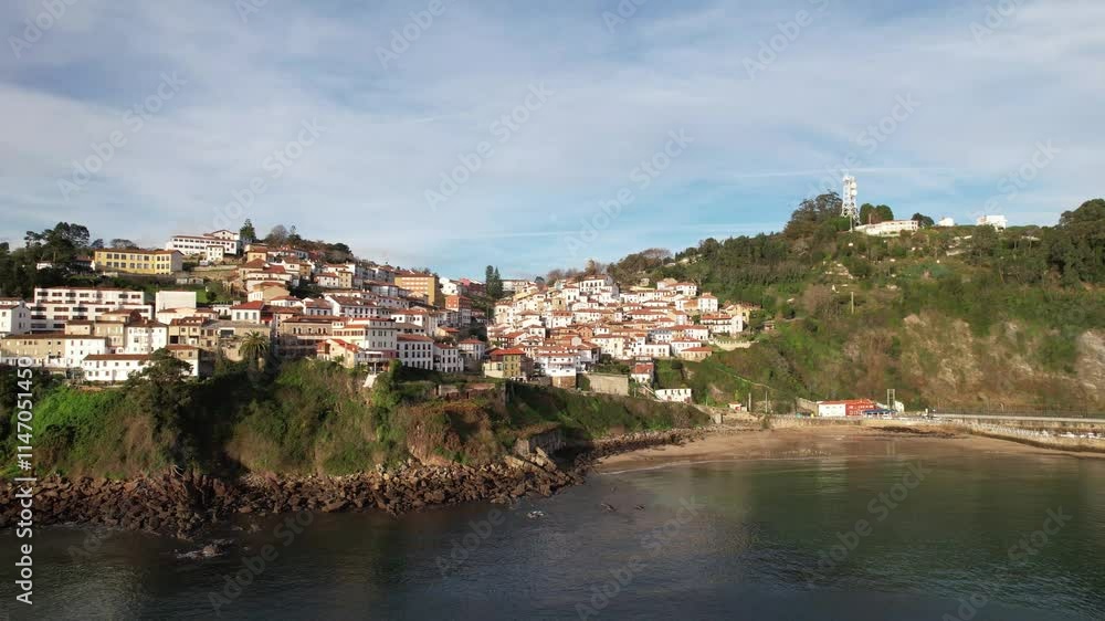 Lastres fishing village, aerial view, Asturias, Spain, Europe Lastres fishing village, aerial view, Asturias, Spain, Europe