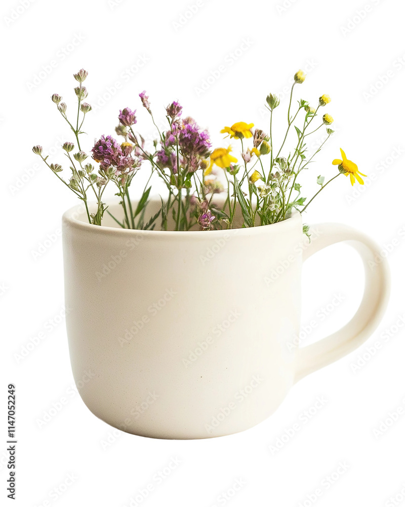 Fototapeta premium a matte stone cream mug with flowers white background
