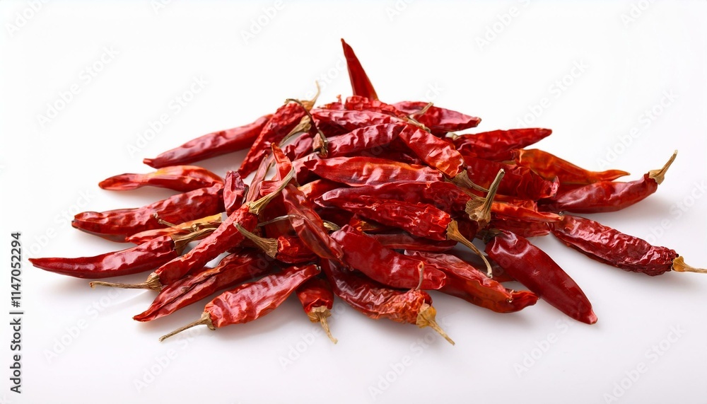 Dried red chilies on a white background. Dried red chilies on a white background.