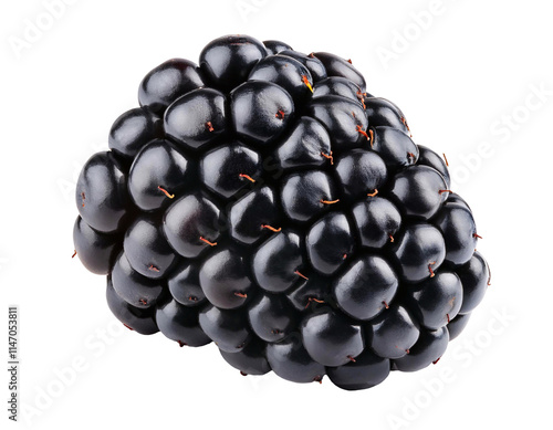 Ripe blackberry isolated on transparent background showing tiny hairs