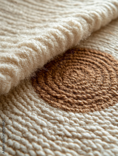 Close-up of woven wool textile with circular pattern photo