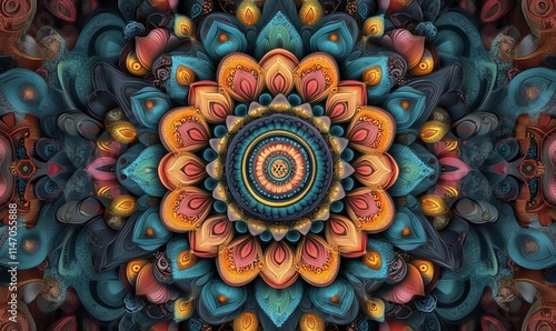 Wallpaper Mural Intricate colorful mandala, ornate design, symmetrical pattern. Torontodigital.ca