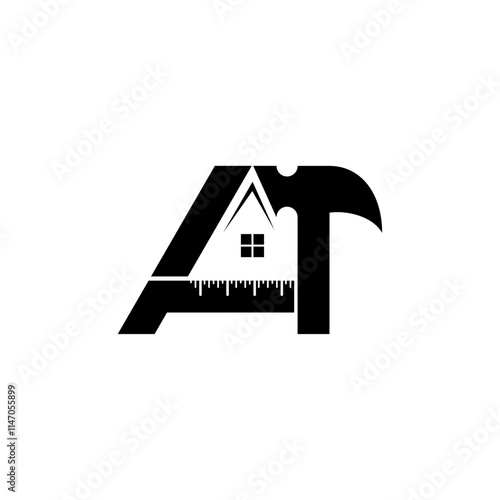Unique logo combining a house with measuring tools that represents home construction and renovation services