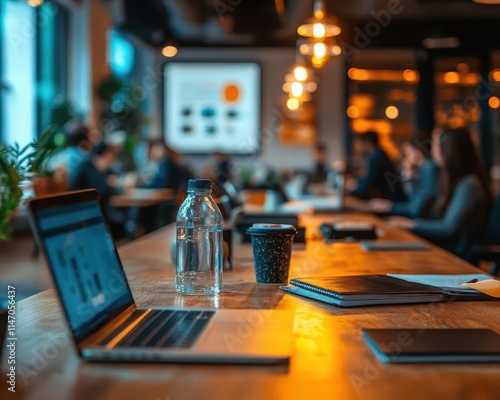 Wallpaper Mural A bright meeting room where a team celebrates glowing branding metrics, including follower engagement Torontodigital.ca
