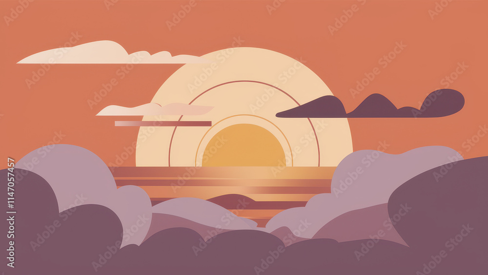 Fototapeta premium A serene sunset over calm waters, featuring soft pastel colors and gentle cloud formations. Perfect for a tranquil evening atmosphere.