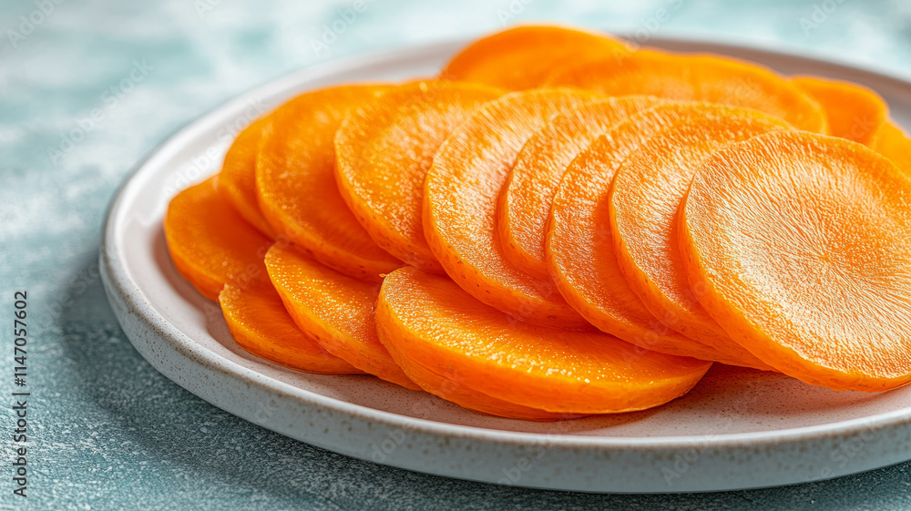 Slices of persimmon on a white plate. Slices of persimmon on a white plate.