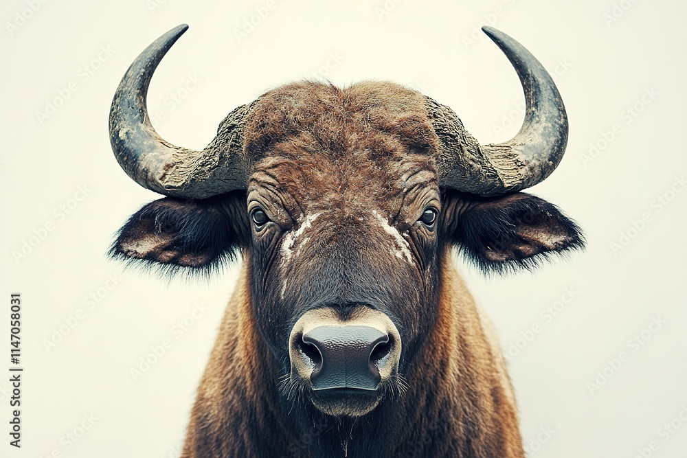 Majestic bull with striking horns, showcasing powerful presence Majestic bull with striking horns, showcasing powerful presence
