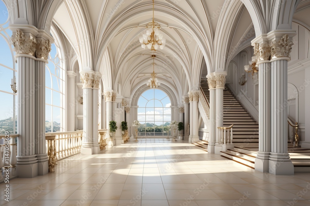 Beautiful front hall in the library with columns and vaulted ceilings, interior lighting, exquisite vintage decor. Beautiful front hall in the library with columns and vaulted ceilings, interior lighting, exquisite vintage decor.