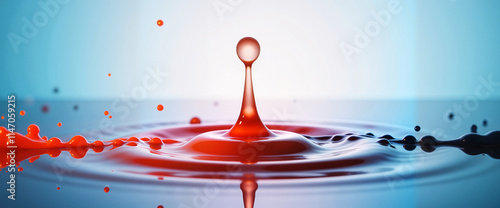 Colorful water drop creating ripple effect on surface in vibrant artistic design