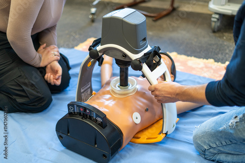 Obraz na płótnie CPR training manikin with automated compression device