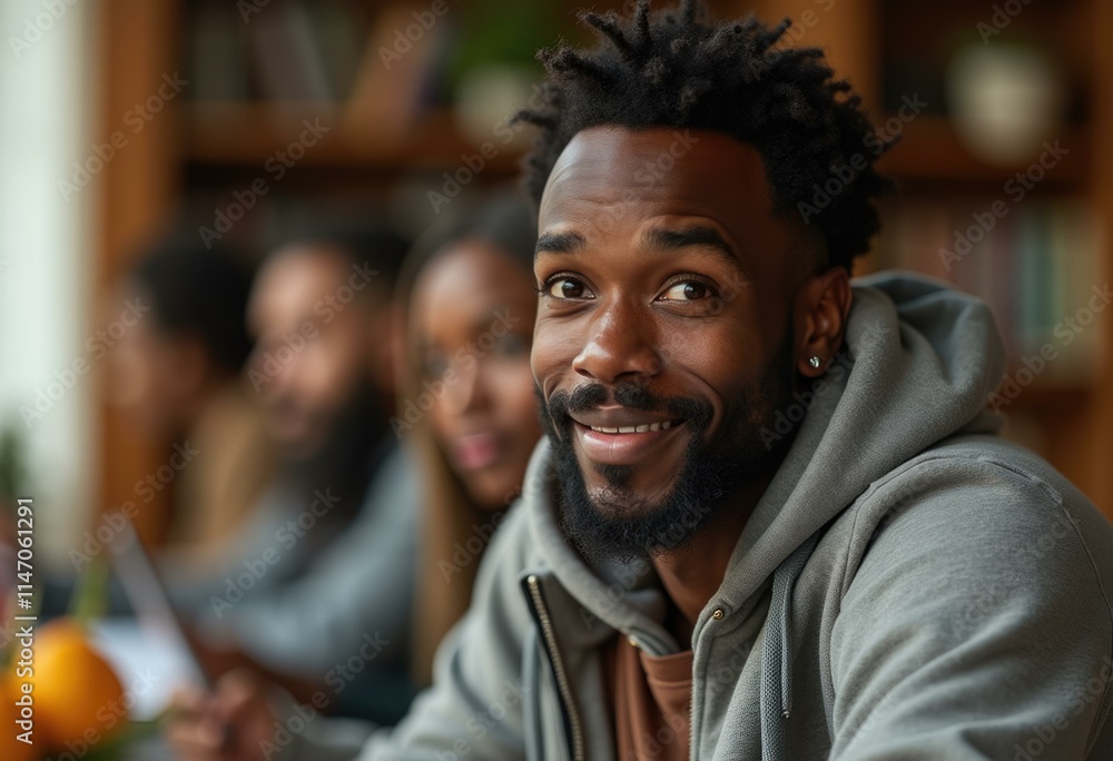 A young man with a beard and a hoodie smiles while looking at the camera. A young man with a beard and a hoodie smiles while looking at the camera.