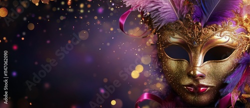 Wallpaper Mural Intricate mask adorned with feathers glimmering under soft lights at a festive celebration Torontodigital.ca