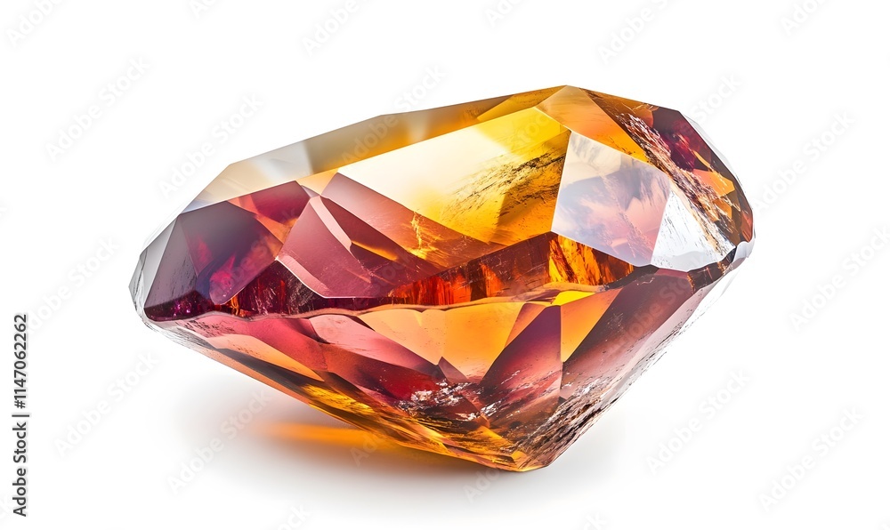 Orange gemstone with facets isolated on white background.