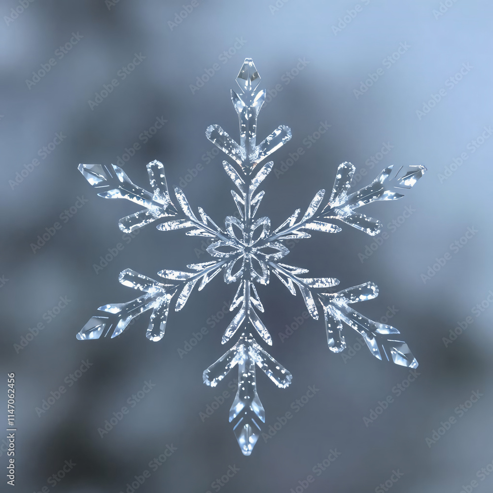 Delicate Snowflake in Motion: Falling from a Tree Branch, Close-Up Delicate Snowflake in Motion: Falling from a Tree Branch, Close-Up