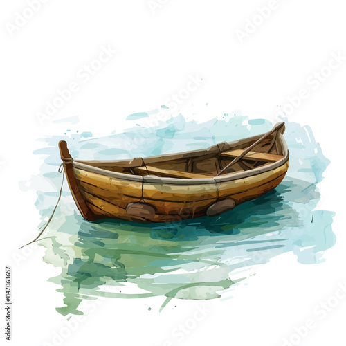 A watercolor vector of a floating raft anchored in shallow waters, isolated on a white background. Floating raft shallow waters vector.
