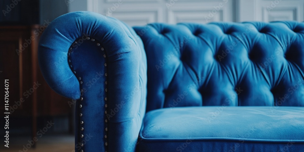 Obraz premium Vintage Blue Velvet Chesterfield Sofa