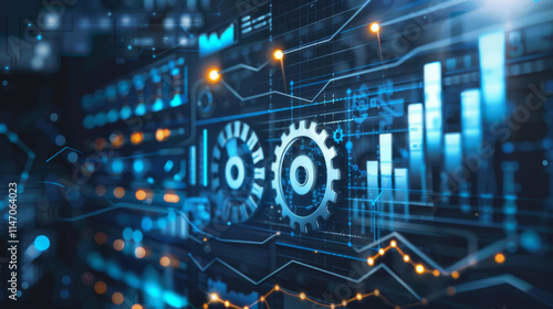 Digital Revolution:  A mesmerizing abstract of data, graphs, and gears, representing the interconnectedness and dynamism of the digital landscape.