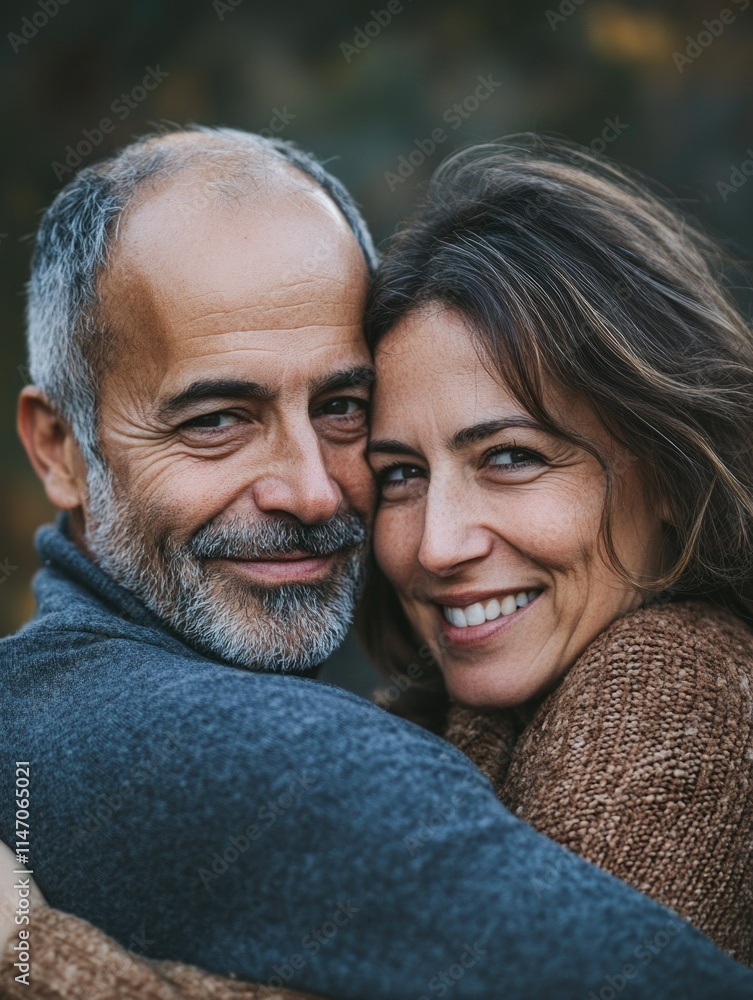 Fototapeta premium Warm Embrace: A Couple's Love in Autumn