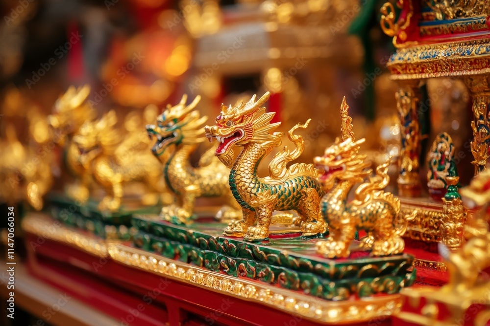 Fototapeta premium Golden Dragons and Religious Decor