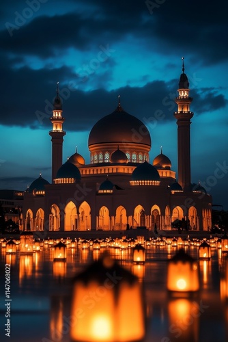 Wallpaper Mural Illuminated mosque at night, reflecting lights on water. Torontodigital.ca