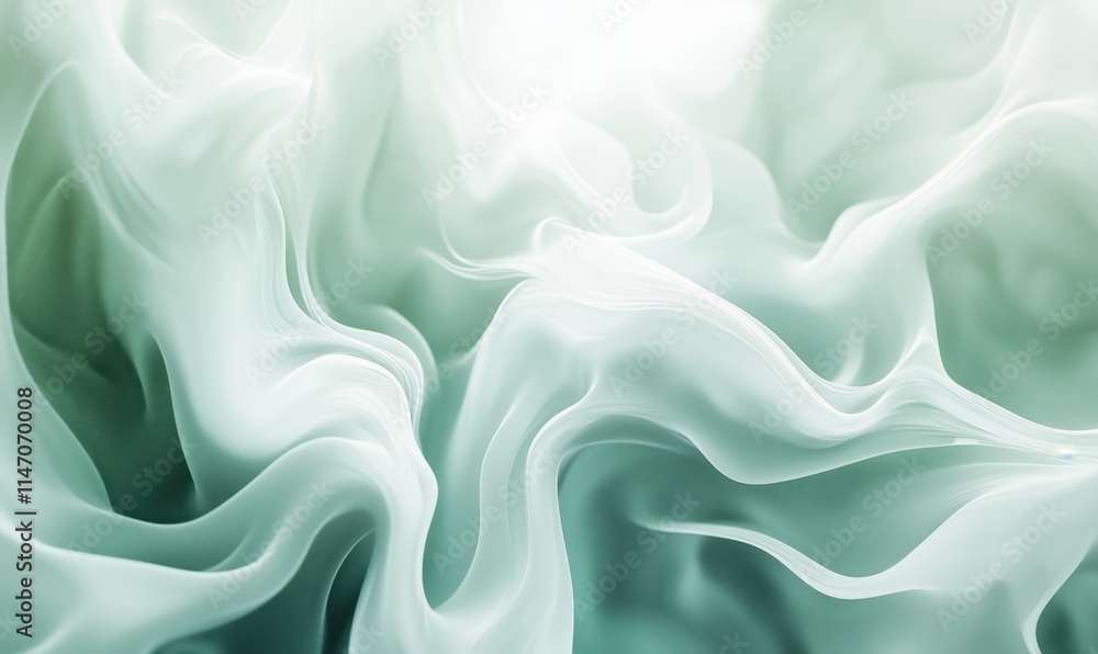 Abstract fluid waves, soft green hues, ethereal texture, smooth flowing patterns, light reflections, serene atmosphere Abstract fluid waves, soft green hues, ethereal texture, smooth flowing patterns, light reflections, serene atmosphere
