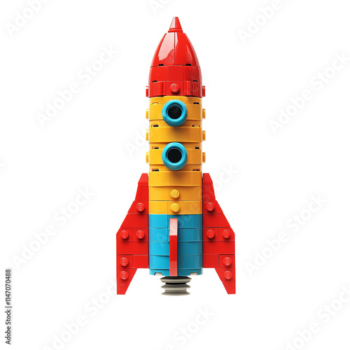 Obraz na płótnie a rocket made with plastic bricks isolated on white w salonie