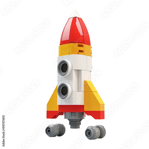 a rocket made with legos isolated on a white background