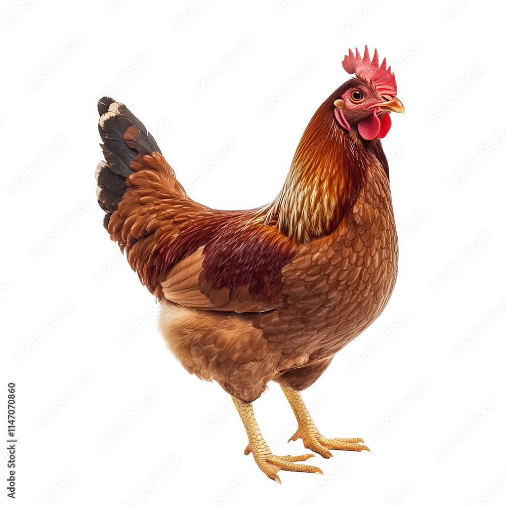 a rosy-brown male chicken white background