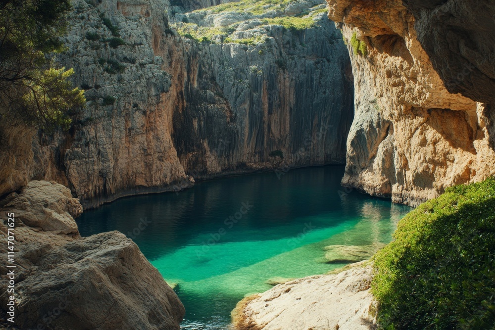 Fototapeta premium Serene Mountain Lake Hidden in a Cave