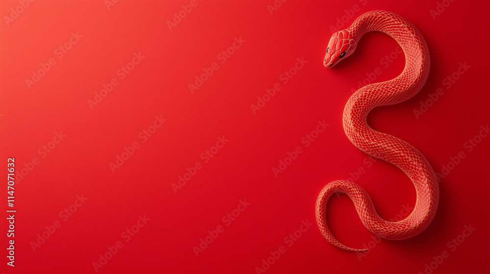 Cute snake on red background in Chinese style isolated Cute snake on red background in Chinese style isolated
